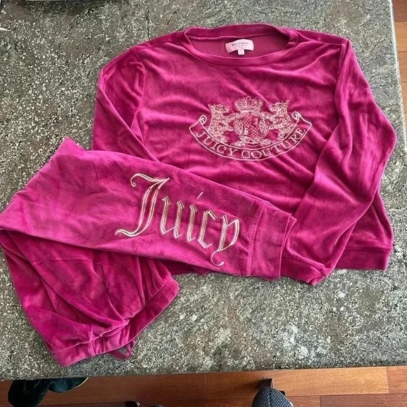 EUC Juicy Couture Velour Lounge Sleepwear Pajama Set Spellout Logo Pink Size S - Picture 1 of 10